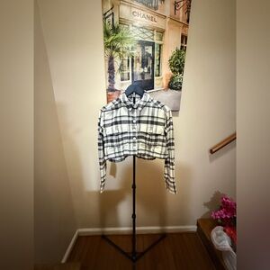 Sz XXS American Eagle Outfitters Black and White Plaid Cropped Jacket